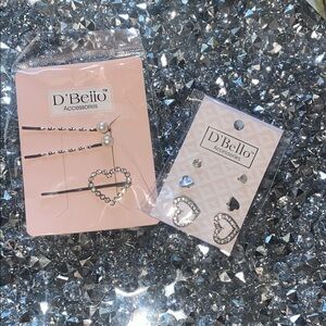 Pink and Silver Dainty Hair Accessories Set and earrings